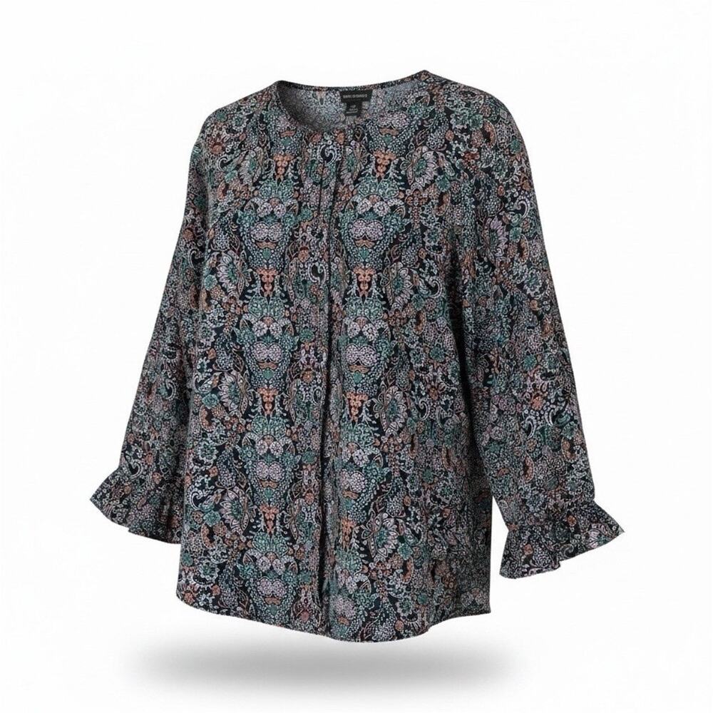 Van Heusen Floral Ruffle Crepe S/P Lightweight Preppy Casual